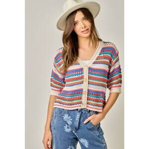 "Jeannie" Crochet Fitted Cardigan Multicolor